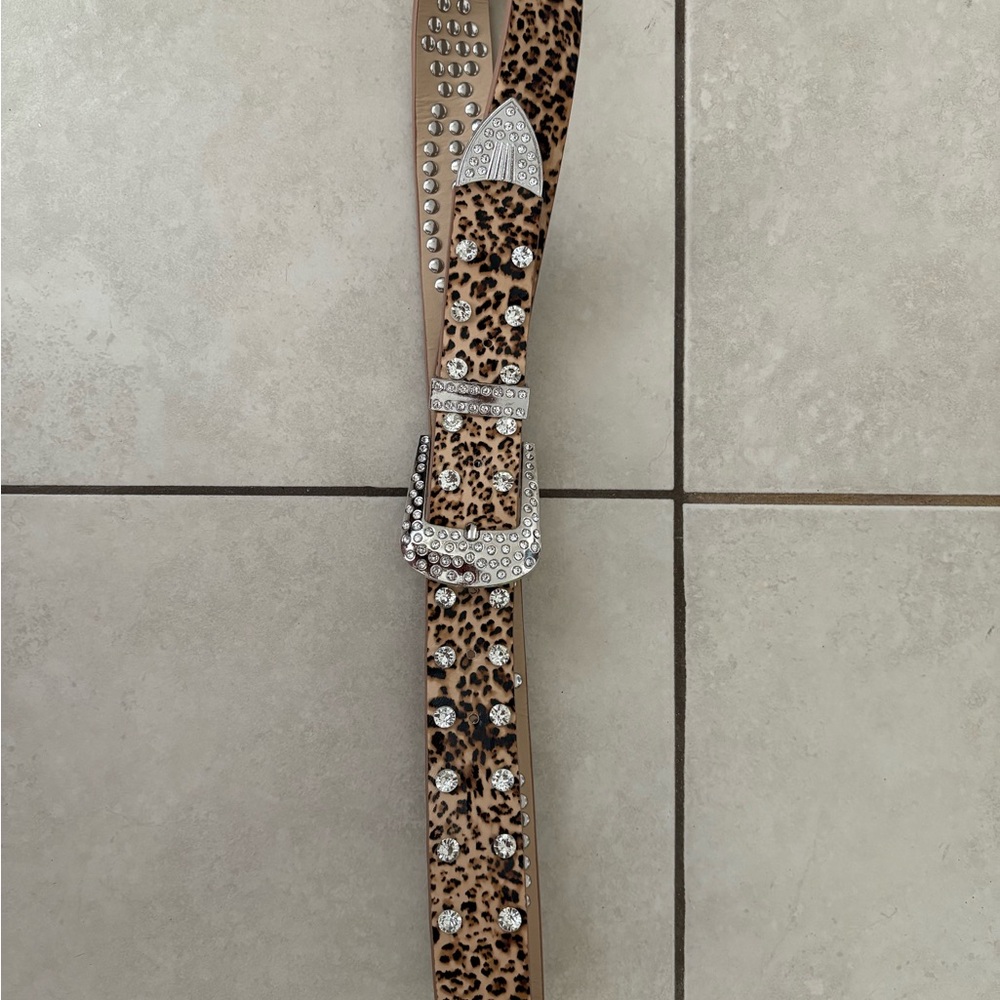 Leopard Print Rhinestone Belt